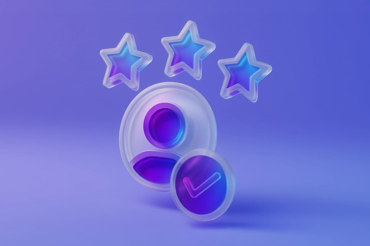 3D glass handshake with three stars symbolizing superior customer experience and trusted partnership services