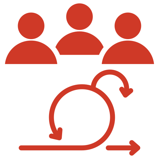 three people icon and a line under them representing agile